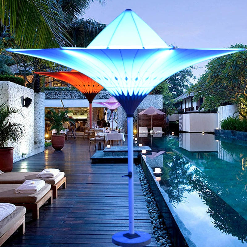 Outdoor UV Resistant Garden Pool Round Tulip Umbrella With Led Parasol For Villa