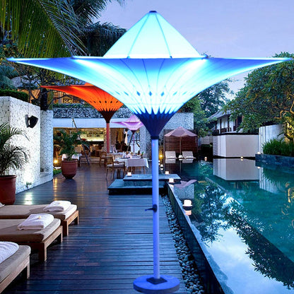 Outdoor UV Resistant Garden Pool Round Tulip Umbrella With Led Parasol For Villa