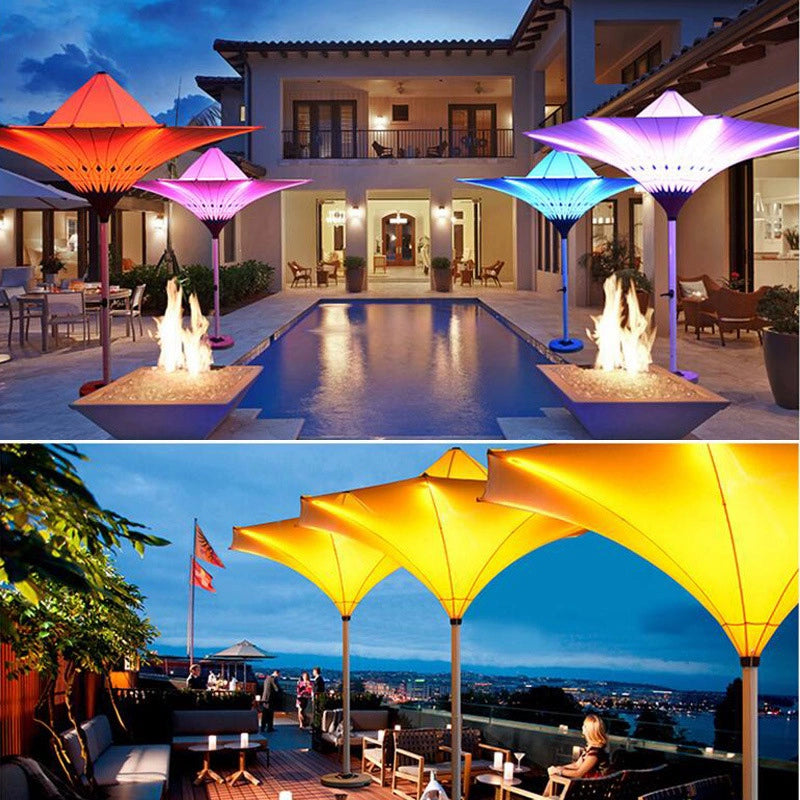 Outdoor UV Resistant Garden Pool Round Tulip Umbrella With Led Parasol For Villa